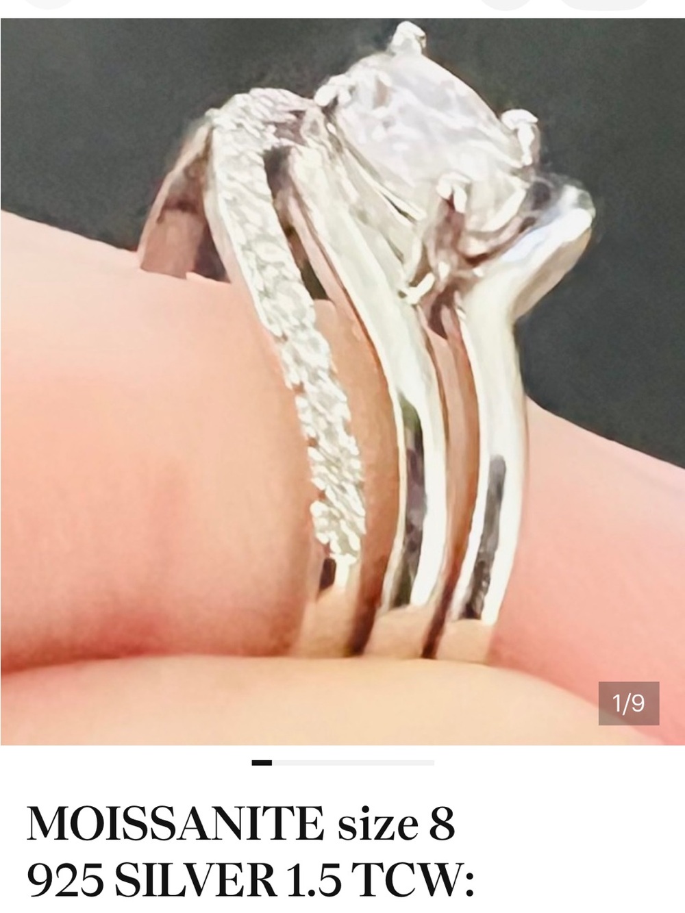 925 Silver Moissanite Stackable Ring Set in Silver - Size 8
